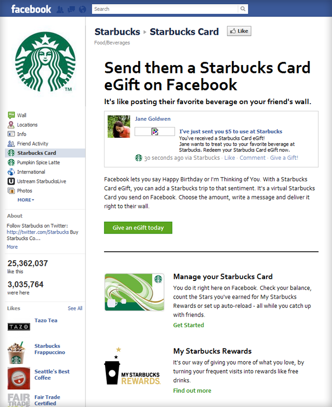 Starbucks Facebook Page